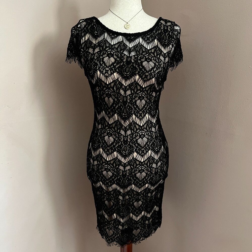 Y2K‎ Bebe Black Lace Bodycon Dress Whimsygoth Vampy Going Out Party Size XS